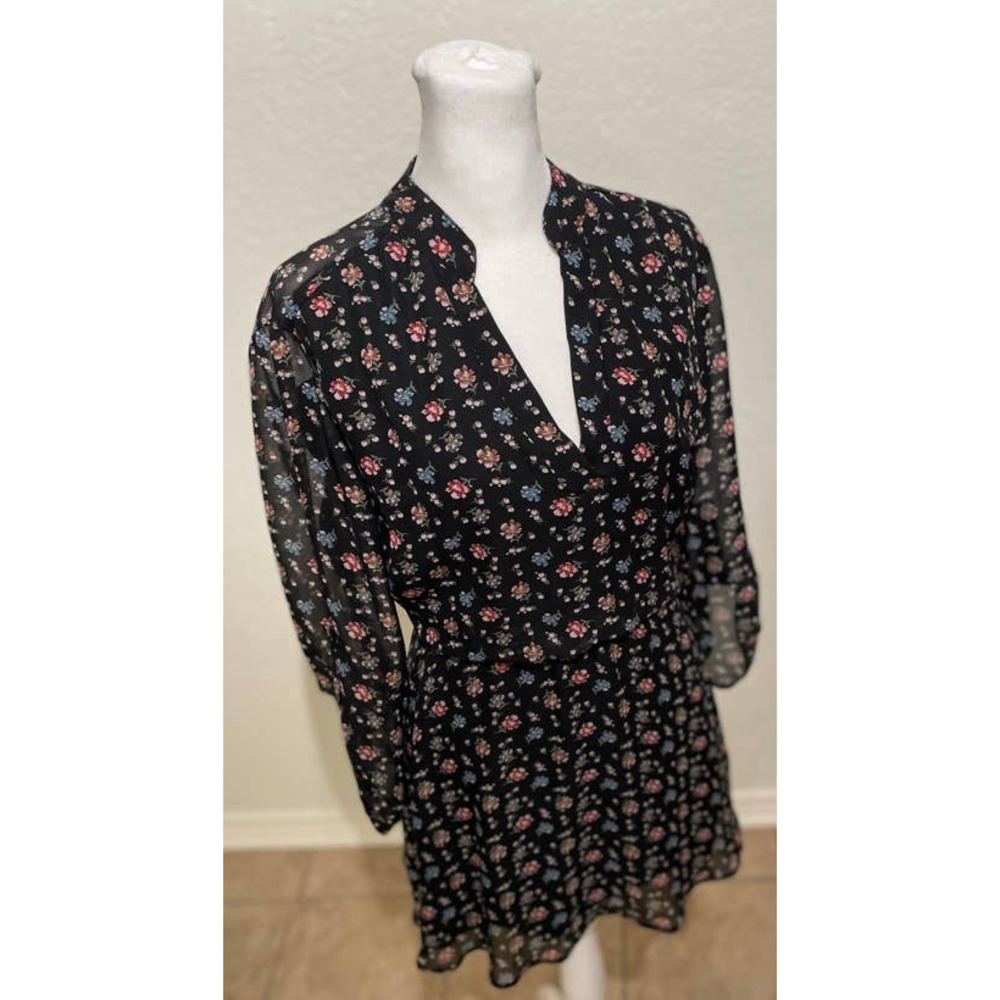 Black and Multicolor Floral Chiffon Mini Dress